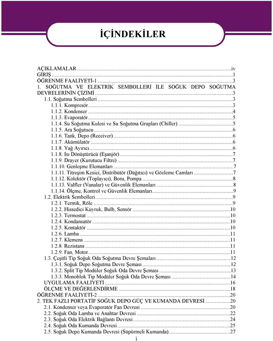 Yağ Ayırıcı...6 1.1.8. Isı Dönüştürücü (Eşanjör)...7 1.1.9. Drayer (Kurutucu Filtre)...7 1.1.10. Genleşme Elemanları...7 1.1.11. Titreşim Kesici, Distribütör (Dağıtıcı) ve Gözleme Camları...7 1.1.12.