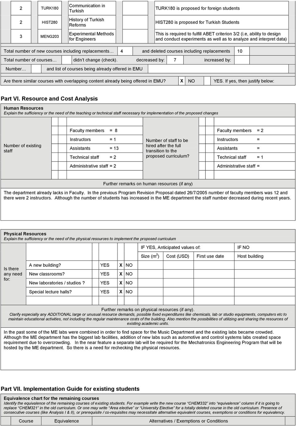 e, ability to design and conduct experiments as well as to analyze and interpret data) Total number of new courses including replacements 4 and deleted courses including replacements 10 Total number