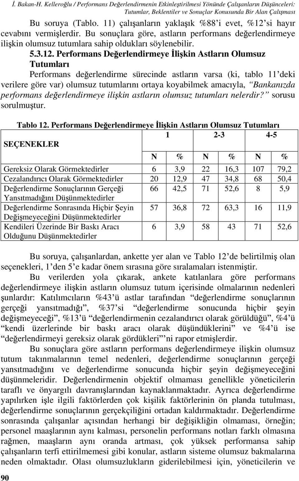 si hay r cevab n vermi lerdir. Bu sonuçlara göre, astlar n performans de erlendirmeye ili kin olumsuz tutumlara sahip olduklar söylenebilir. 5.3.12.