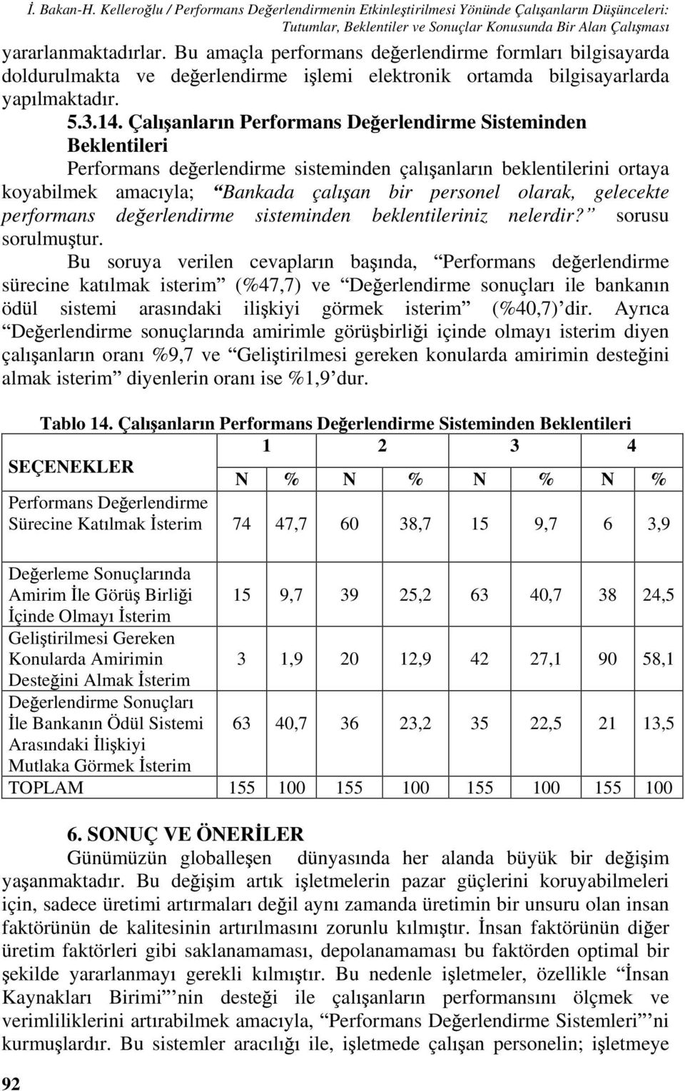 Çal anlar n Performans De erlendirme Sisteminden Beklentileri Performans de erlendirme sisteminden çal anlar n beklentilerini ortaya koyabilmek amac yla; Bankada çal an bir personel olarak, gelecekte