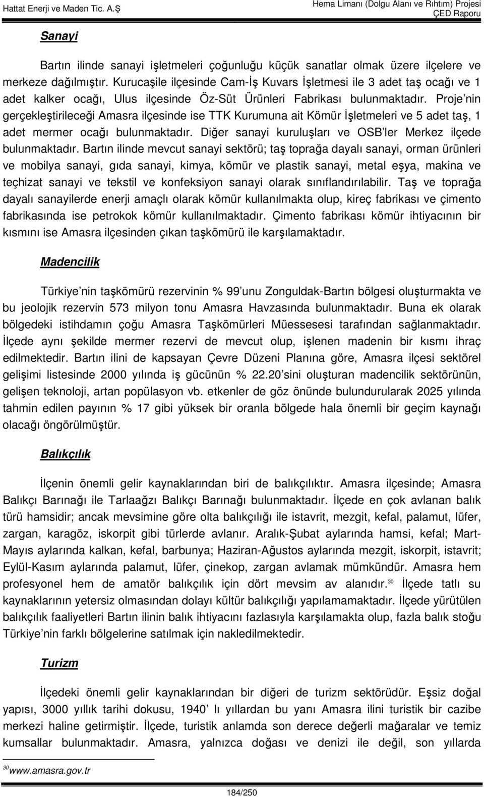 Proje nin gerçekleştirileceği Amasra ilçesinde ise TTK Kurumuna ait Kömür İşletmeleri ve 5 adet taş, 1 adet mermer ocağı bulunmaktadır. Diğer sanayi kuruluşları ve OSB ler Merkez ilçede bulunmaktadır.