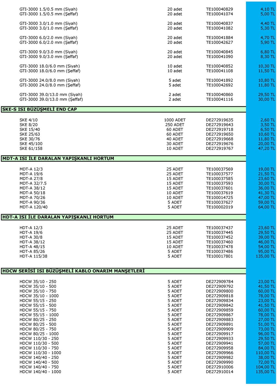 0/6.0 mm (Siyah) 10 adet TE100040852 10,30 TL GTI-3000 18.0/6.0 mm (Şeffaf) 10 adet TE100041108 11,50 TL GTI-3000 24.0/8.0 mm (Siyah) 5 adet TE100041892 10,80 TL GTI-3000 24.0/8.0 mm (Şeffaf) 5 adet TE100042692 11,80 TL GTI-3000 39.