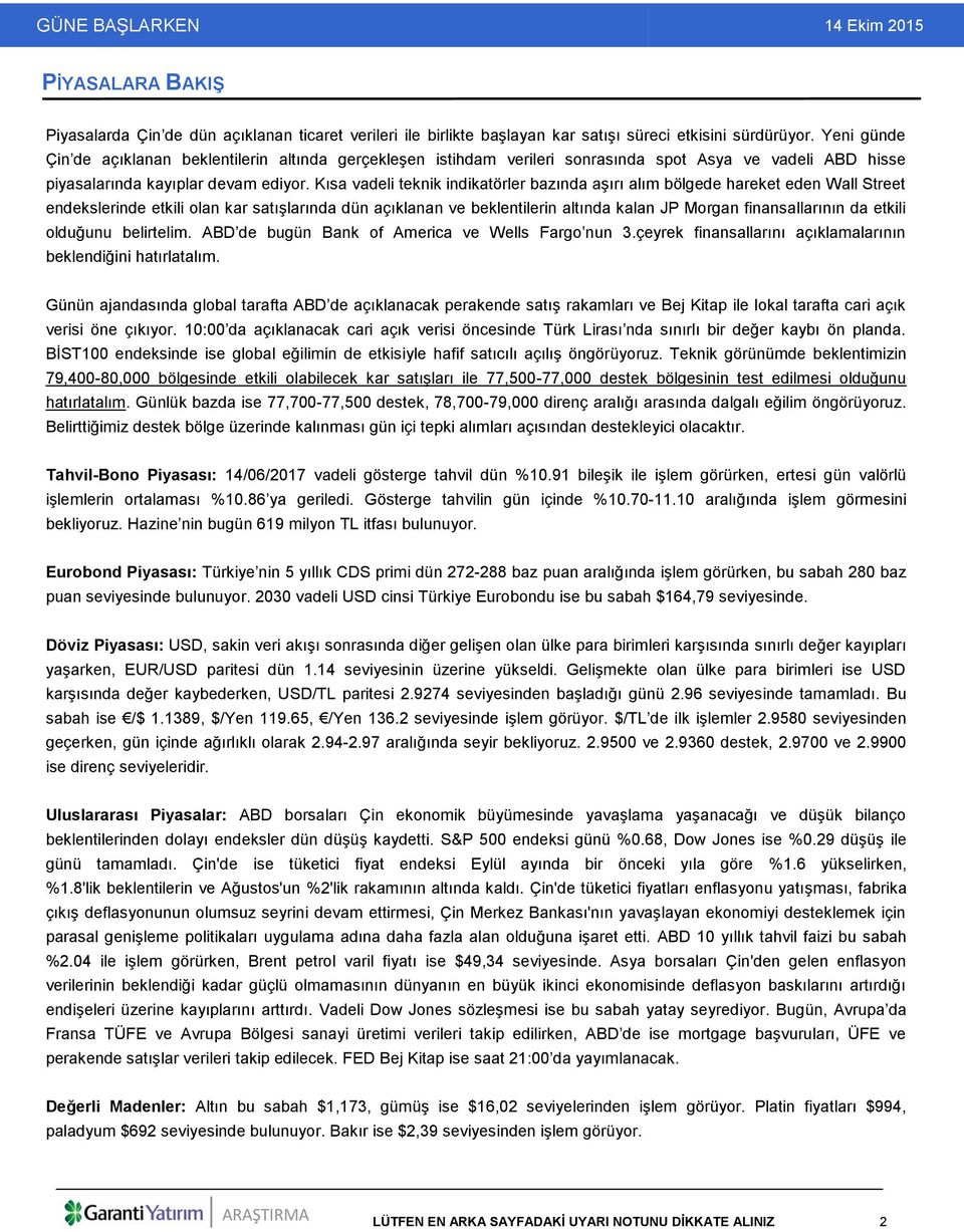 Kısa vadeli teknik indikatörler bazında aşırı alım bölgede hareket eden Wall Street endekslerinde etkili olan kar satışlarında dün açıklanan ve beklentilerin altında kalan JP Morgan finansallarının