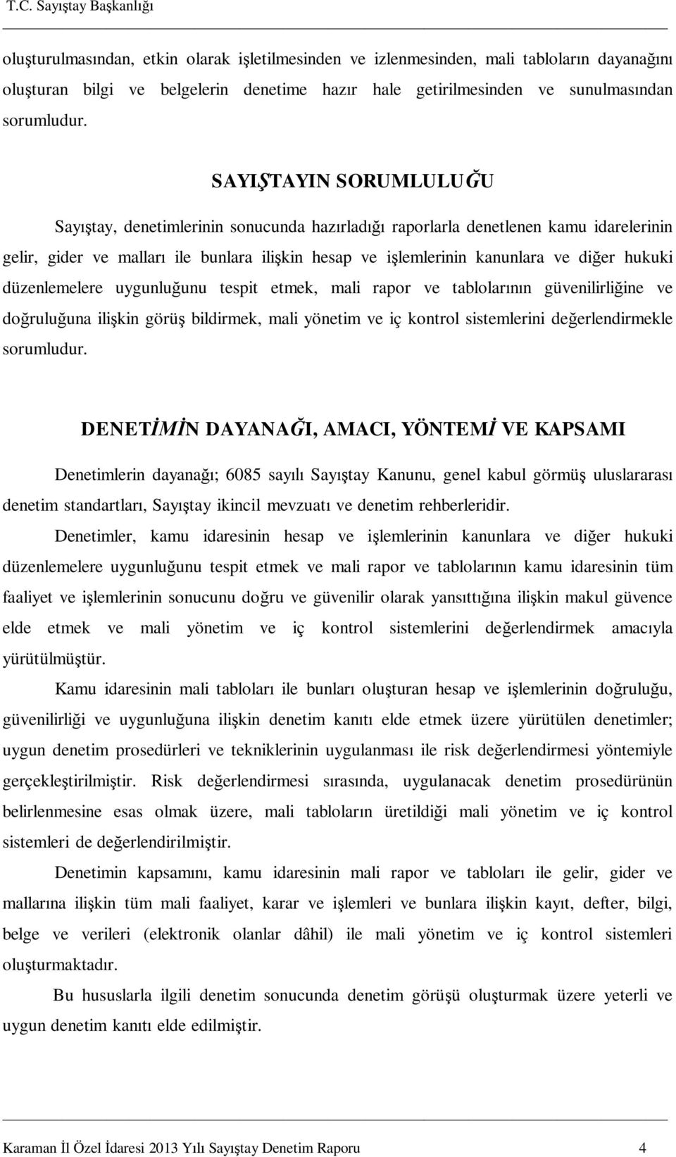 düzenlemelere uygunlu unu tespit etmek, mali rapor ve tablolar n güvenilirli ine ve do rulu una ili kin görü bildirmek, mali yönetim ve iç kontrol sistemlerini de erlendirmekle sorumludur.