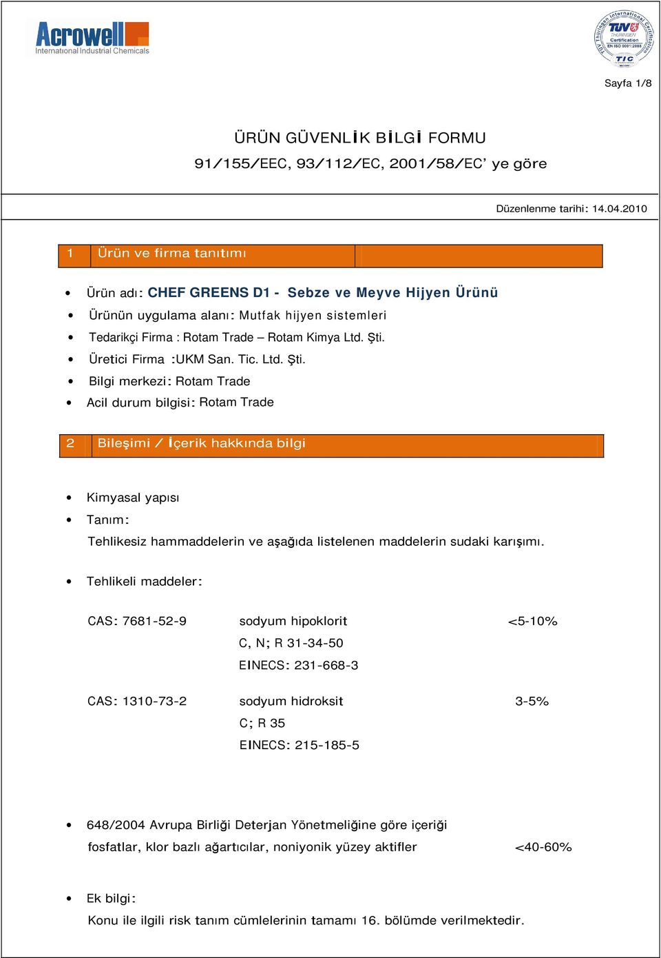 Üretici Firma :UKM San. Tic. Ltd. Şti.