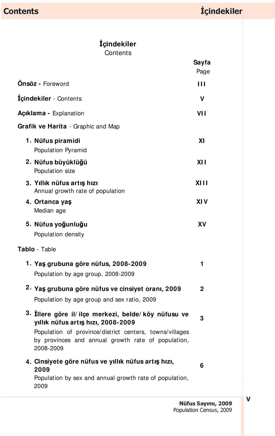 Nüfus yo unlu u XV Population density Tablo - Table 1. Ya grubuna göre nüfus, 2008-2009 1 Population by age group, 2008-2009 2.