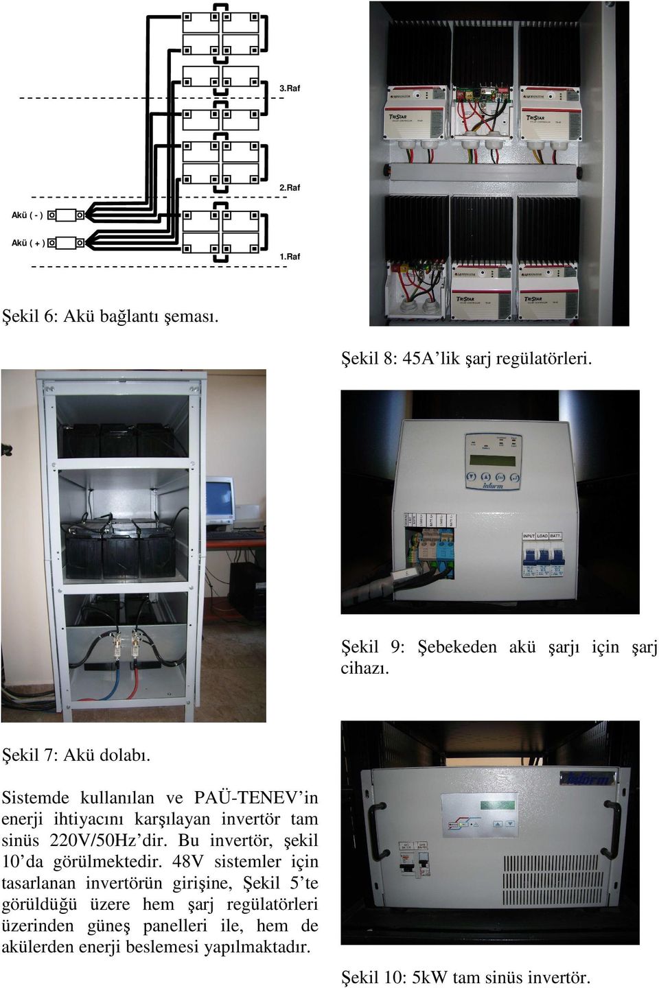 Sistemde kullanılan ve PAÜ-TENEV in enerji ihtiyacını karşılayan invertör tam sinüs 220V/50Hz dir.