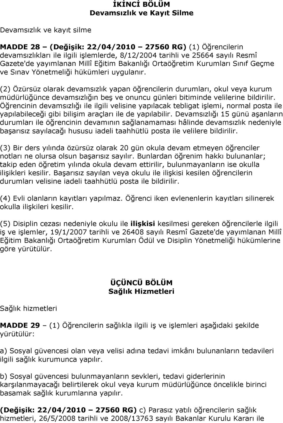 (2) Özürsüz olarak devamsızlık yapan öğrencilerin durumları, okul veya kurum müdürlüğünce devamsızlığın beş ve onuncu günleri bitiminde velilerine bildirilir.