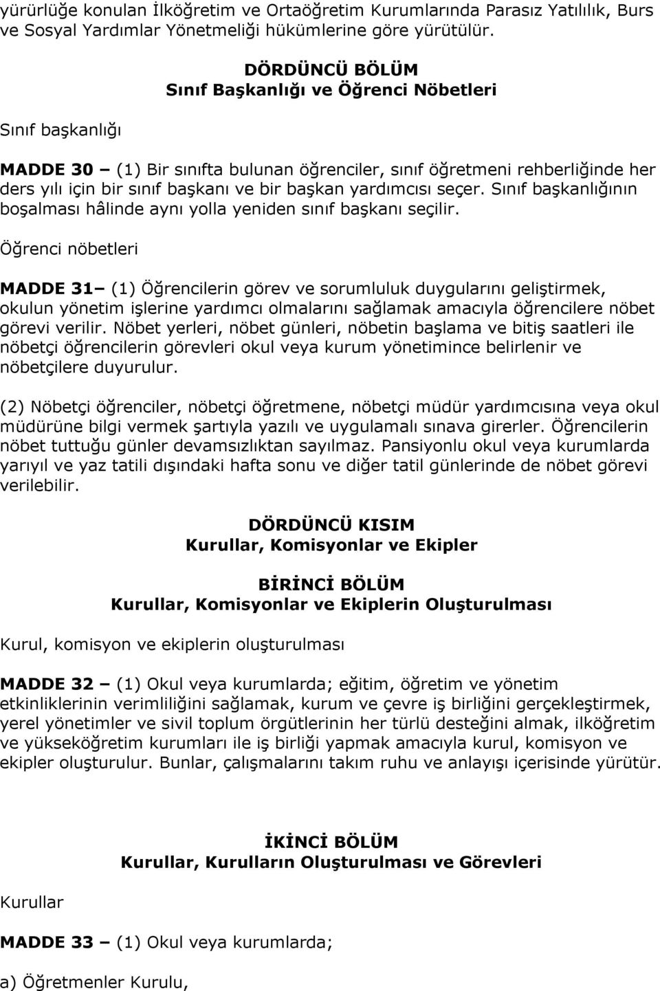 yardımcısı seçer. Sınıf başkanlığının boşalması hâlinde aynı yolla yeniden sınıf başkanı seçilir.