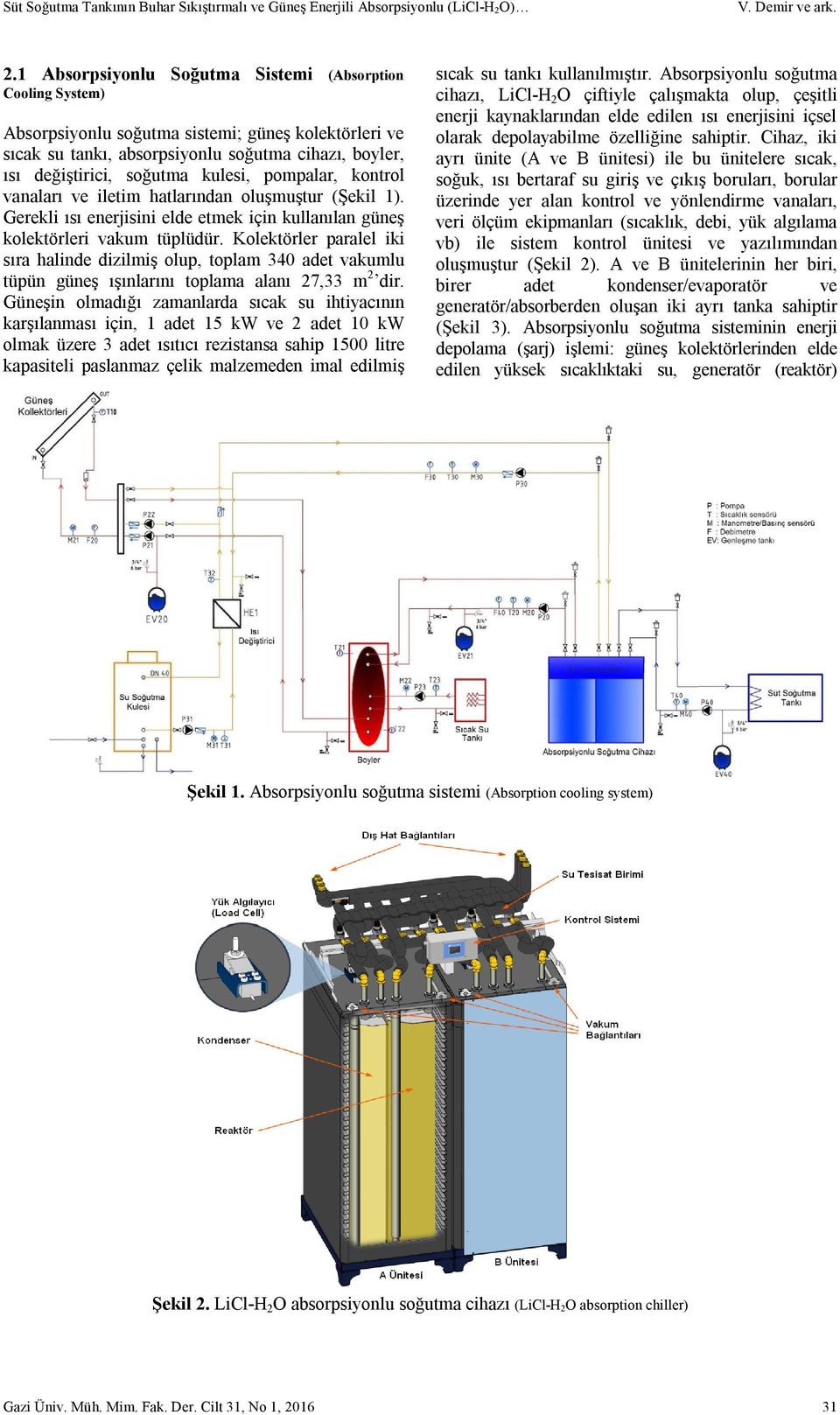 1 Absorpsiyonlu Soğutma Sistemi (Absorption Cooling System) Absorpsiyonlu soğutma sistemi; güneş kolektörleri ve sıcak su tankı, absorpsiyonlu soğutma cihazı, boyler, ısı değiştirici, soğutma kulesi,