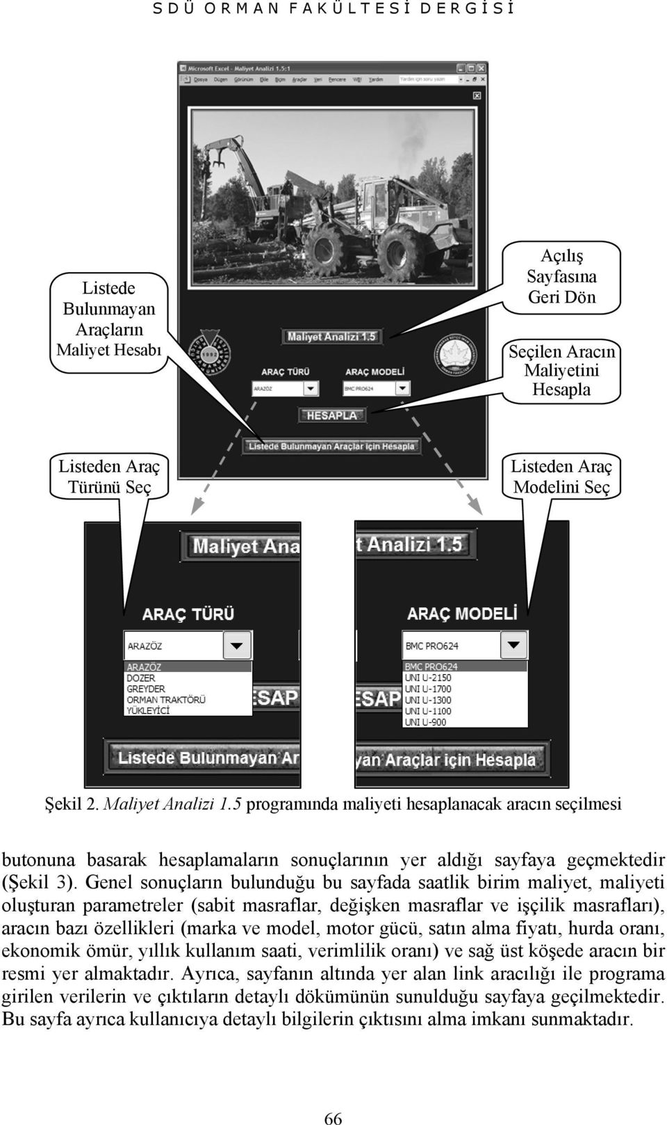 Genel sonuçların bulunduğu bu sayfada saatlik birim maliyet, maliyeti oluşturan parametreler (sabit masraflar, değişken masraflar ve işçilik masrafları), aracın bazı özellikleri (marka ve model,