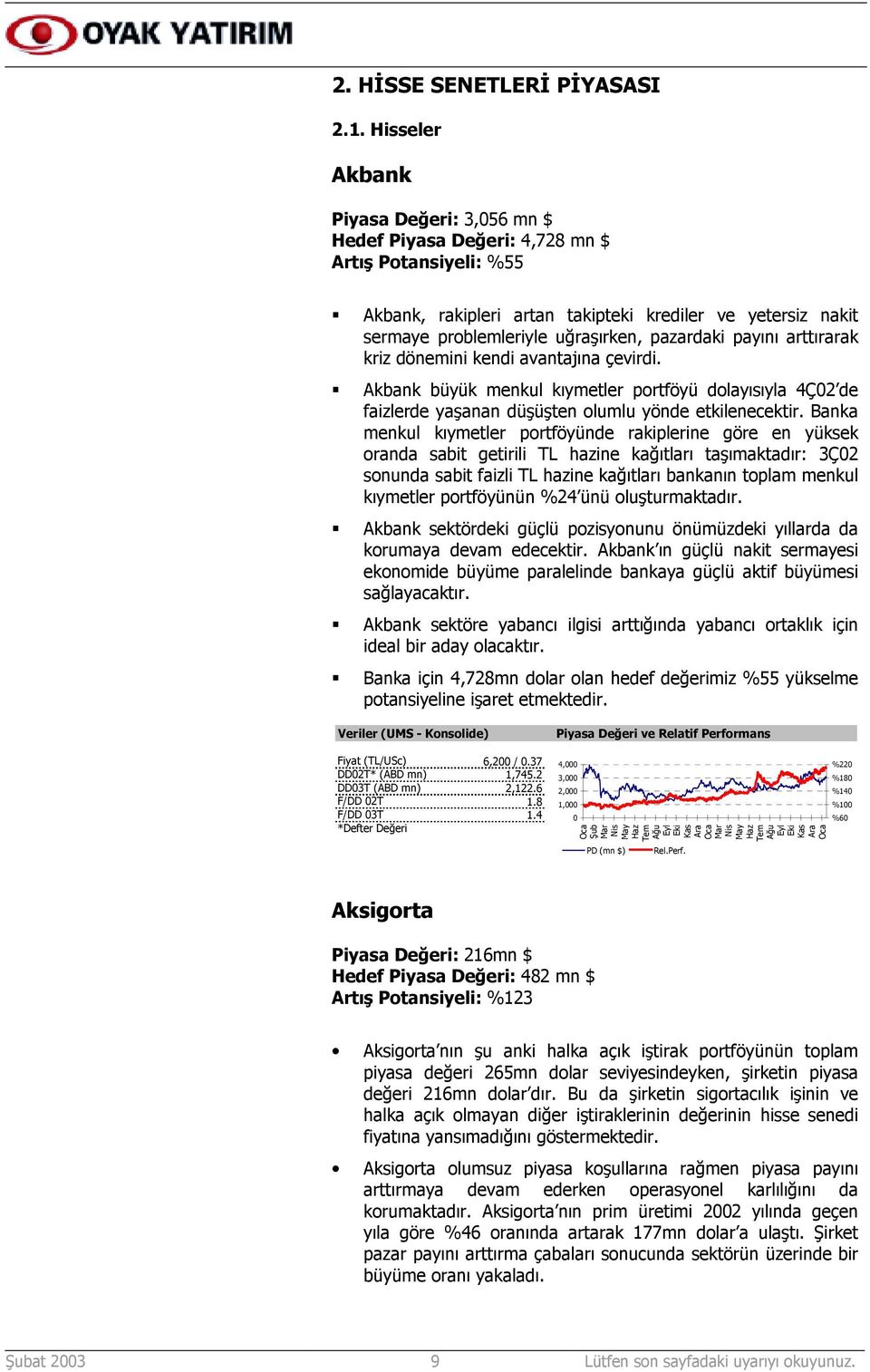 pazardaki payõnõ arttõrarak kriz dönemini kendi avantajõna çevirdi. Akbank büyük menkul kõymetler portföyü dolayõsõyla 4Ç02 de faizlerde yaşanan düşüşten olumlu yönde etkilenecektir.