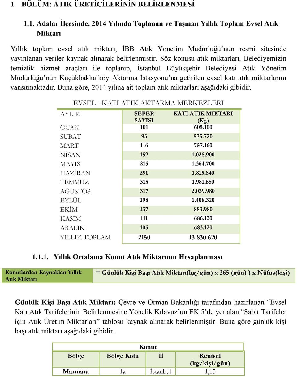 Söz konusu atık miktarları, Belediyemizin temizlik hizmet araçları ile toplanıp, İstanbul Büyükşehir Belediyesi Atık Yönetim Müdürlüğü nün Küçükbakkalköy Aktarma İstasyonu na getirilen evsel katı