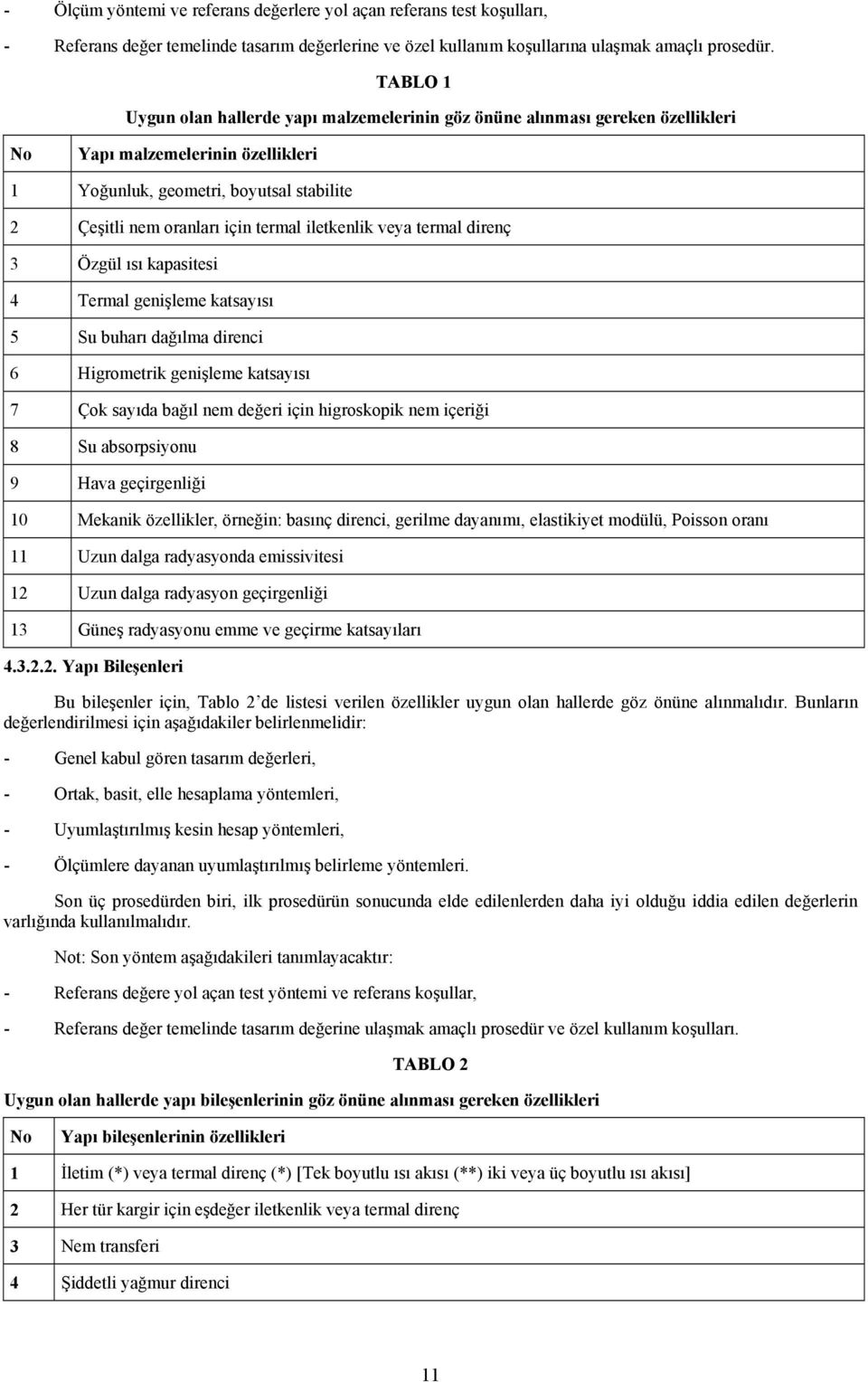 iletkenlik veya termal direnç 3 Özgül ısı kapasitesi 4 Termal genişleme katsayısı 5 Su buharı dağılma direnci 6 Higrometrik genişleme katsayısı 7 Çok sayıda bağıl nem değeri için higroskopik nem