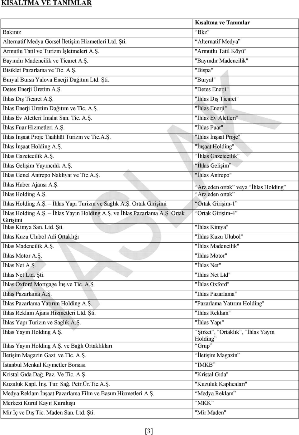 Ş. Genel Antrepo Nakliyat ve Tic.A.Ş. Haber Ajansı A.Ş. Holding A.Ş. Holding A.Ş. Yapı Turizm ve Sağlık A.Ş. Ortak Girişimi Holding A.Ş. Yayın Holding A.Ş. ve Pazarlama A.Ş. Ortak Girişimi Kimya San.