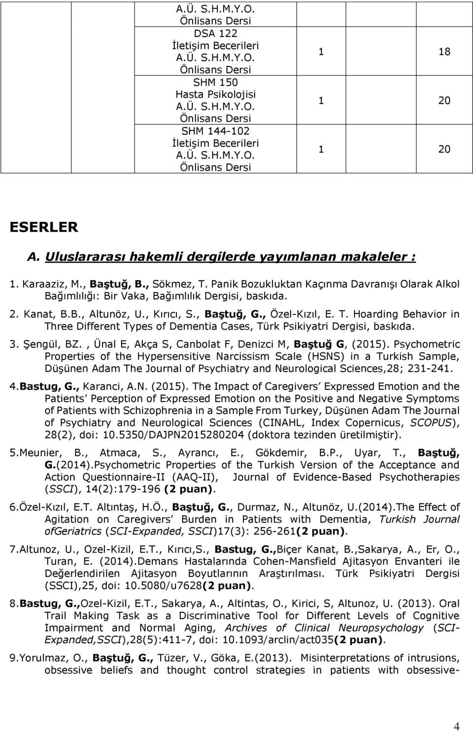 Kanat, B.B., Altunöz, U., Kırıcı, S., Baştuğ, G., Özel-Kızıl, E. T. Hoarding Behavior in Three Different Types of Dementia Cases, Türk Psikiyatri Dergisi, baskıda. 3. Şengül, BZ.