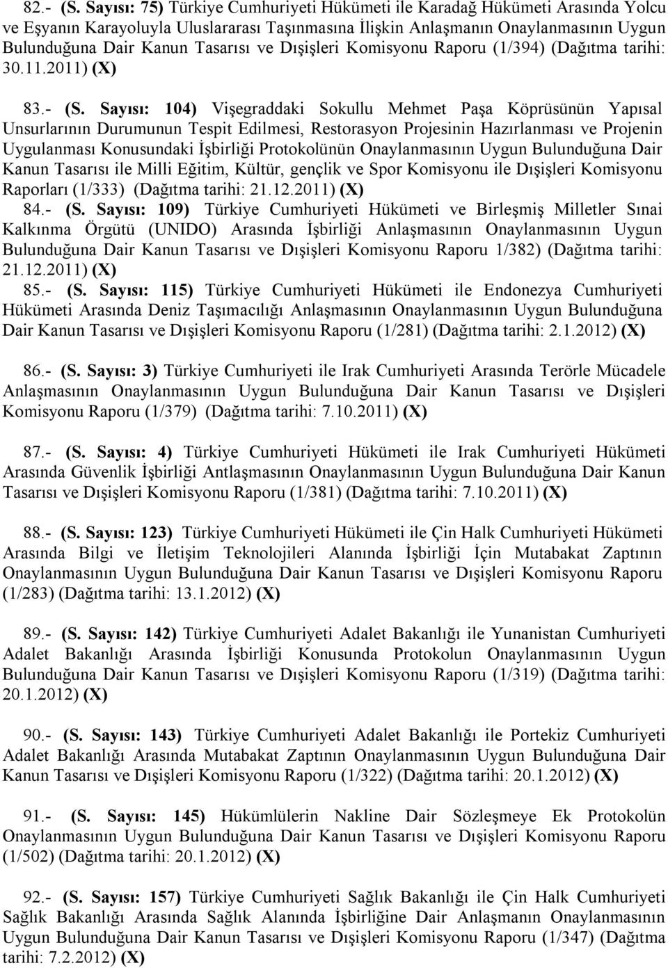 Dışişleri Komisyonu Raporu (1/394) (Dağıtma tarihi: 30.11.2011) (X) 83.- (S.