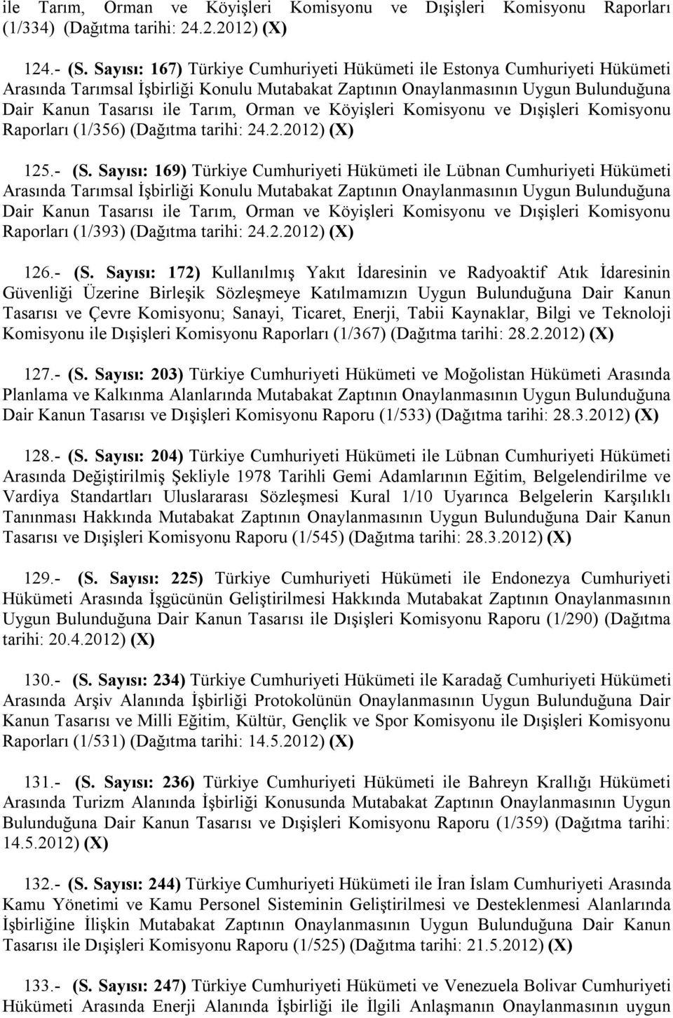 ve Köyişleri Komisyonu ve Dışişleri Komisyonu Raporları (1/356) (Dağıtma tarihi: 24.2.2012) (X) 125.- (S.