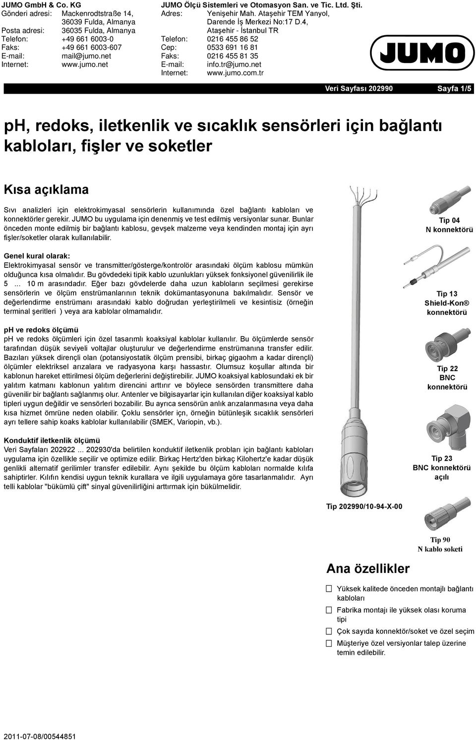 kabloları ve konnektörler gerekir. JUMO bu uygulama için denenmiş ve test edilmiş versiyonlar sunar.