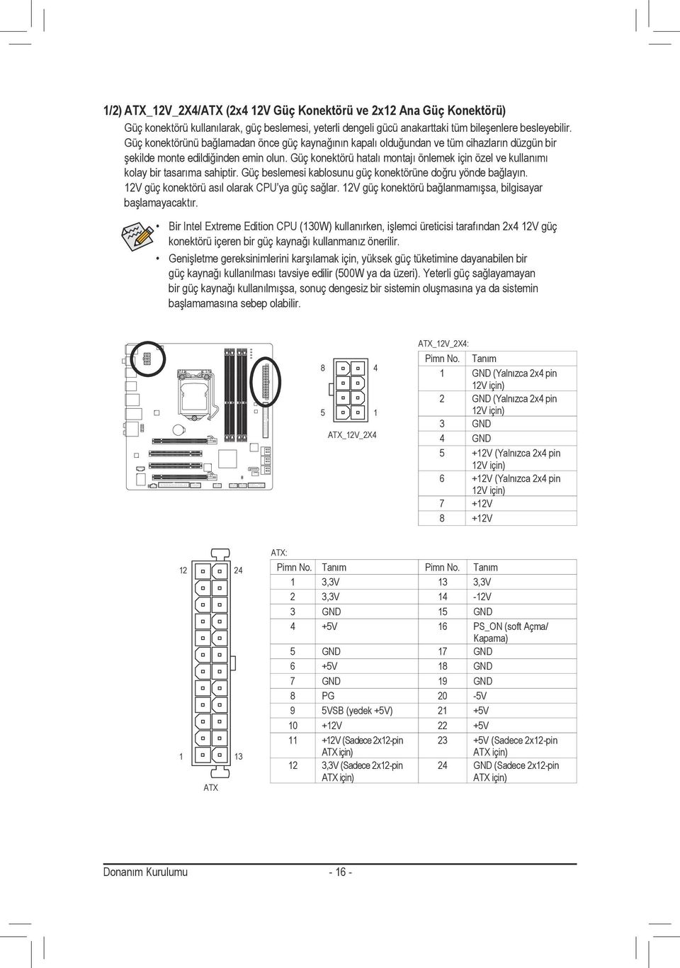 Güç konektörü hatalı montajı önlemek için özel ve kullanımı kolay bir tasarıma sahiptir. Güç beslemesi kablosunu güç konektörüne doğru yönde bağlayın. 2V güç konektörü asıl olarak CPU ya güç sağlar.