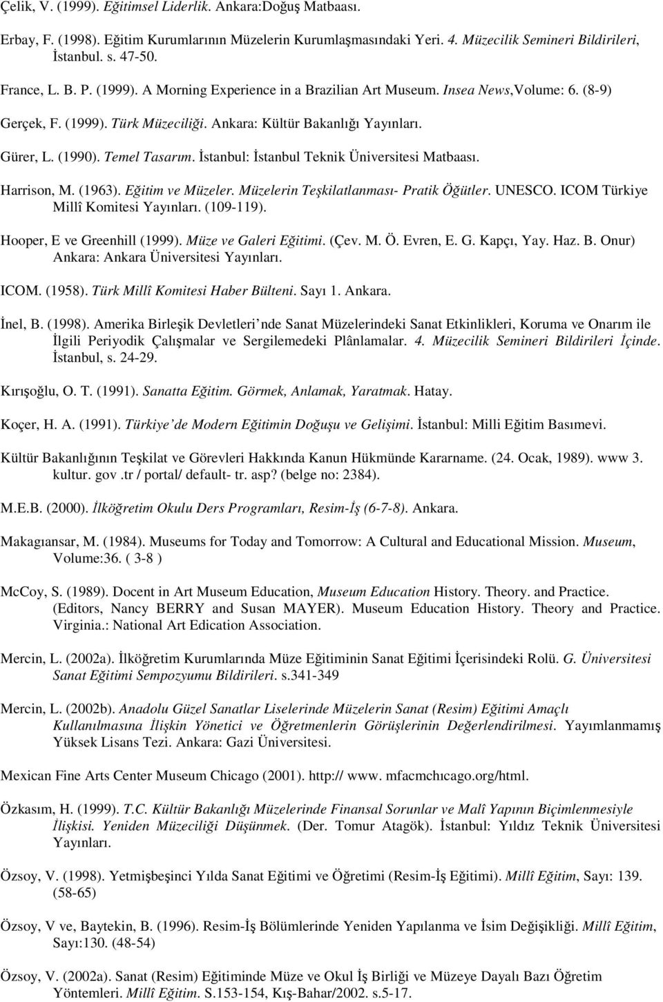 stanbul: stanbul Teknik Üniversitesi Matbaası. Harrison, M. (1963). Eitim ve Müzeler. Müzelerin Tekilatlanması- Pratik Öütler. UNESCO. ICOM Türkiye Millî Komitesi Yayınları. (109-119).