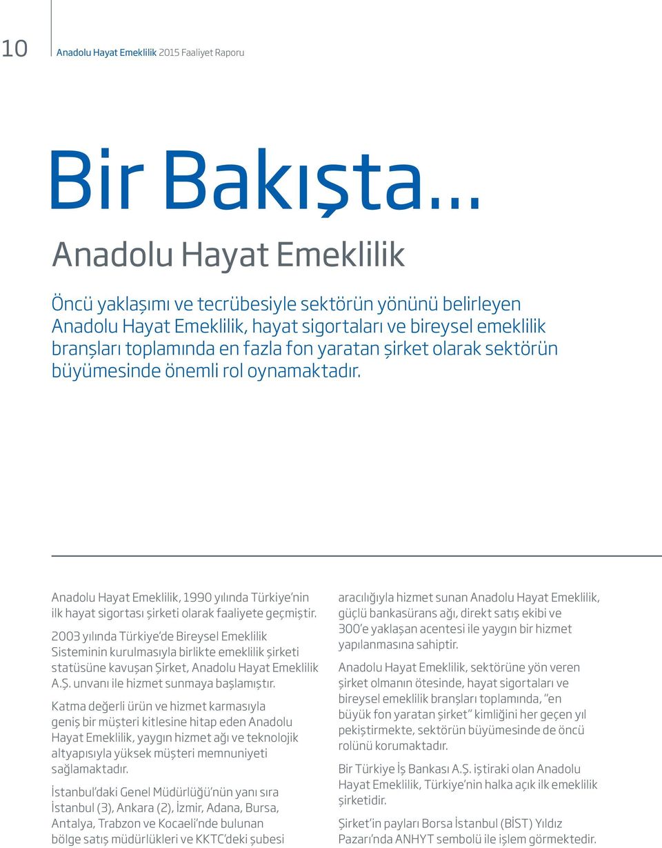 Anadolu Hayat Emeklilik, 1990 yılında Türkiye nin ilk hayat sigortası şirketi olarak faaliyete geçmiştir.