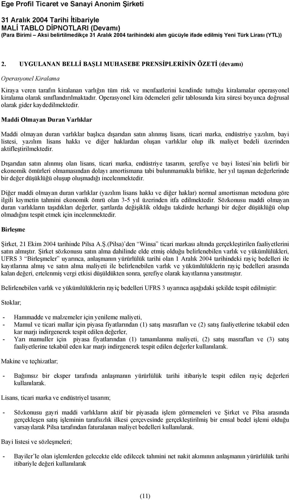 Maddi Olmayan Duran Varlıklar Maddi olmayan duran varlıklar başlıca dışarıdan satın alınmış lisans, ticari marka, endüstriye yazılım, bayi listesi, yazılım lisans hakkı ve diğer haklardan oluşan