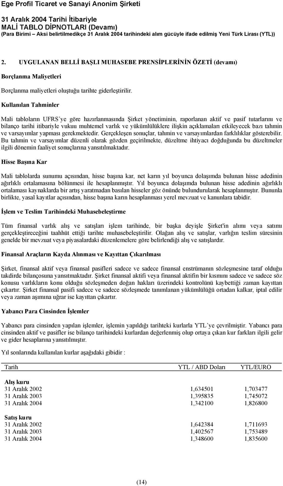 ilişkin açıklamaları etkileyecek bazı tahmin ve varsayımlar yapması gerekmektedir. Gerçekleşen sonuçlar, tahmin ve varsayımlardan farklılıklar gösterebilir.