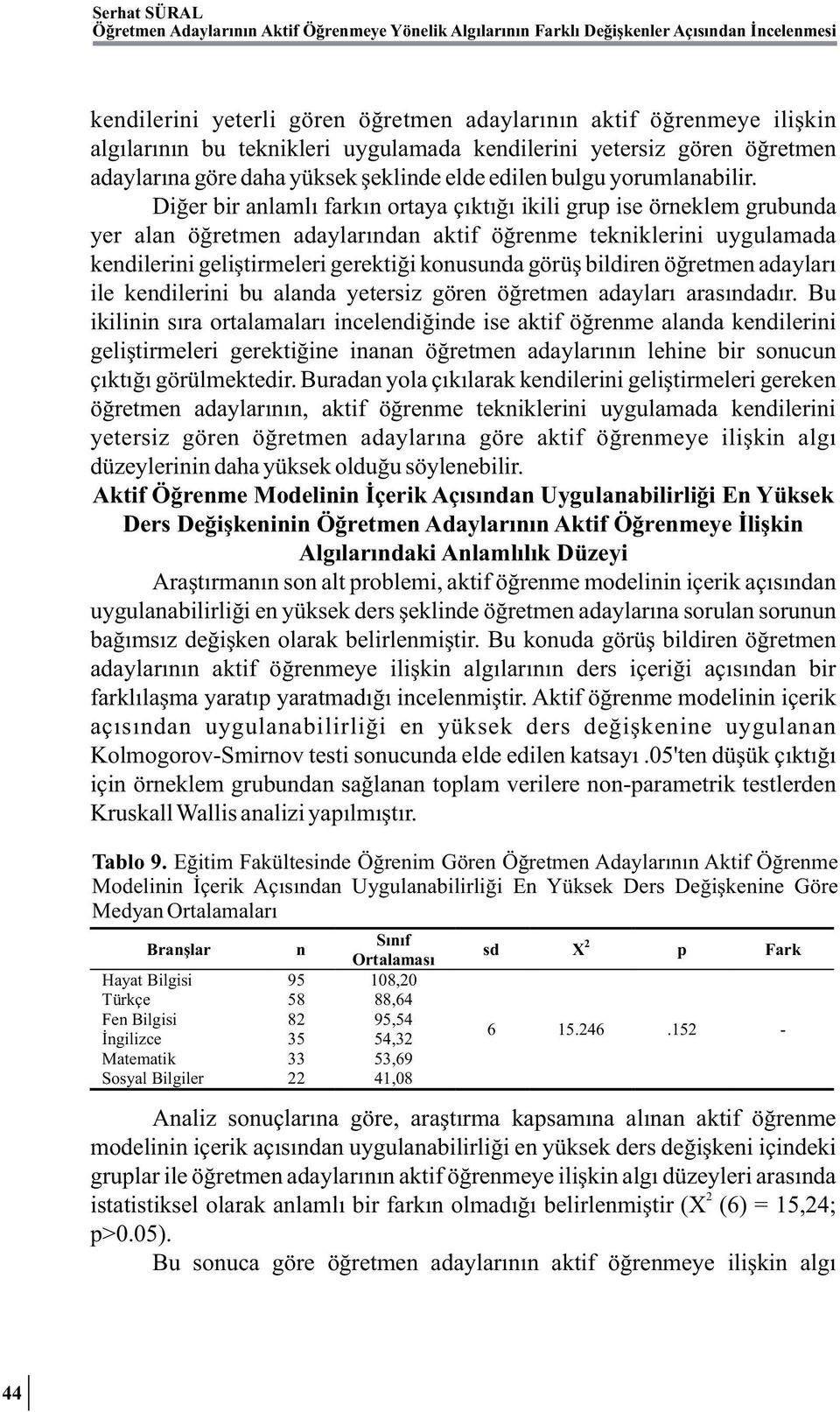 Diğer bir anlamlı farkın ortaya çıktığı ikili grup ise örneklem grubunda yer alan öğretmen adaylarından aktif öğrenme tekniklerini uygulamada kendilerini geliştirmeleri gerektiği konusunda görüş