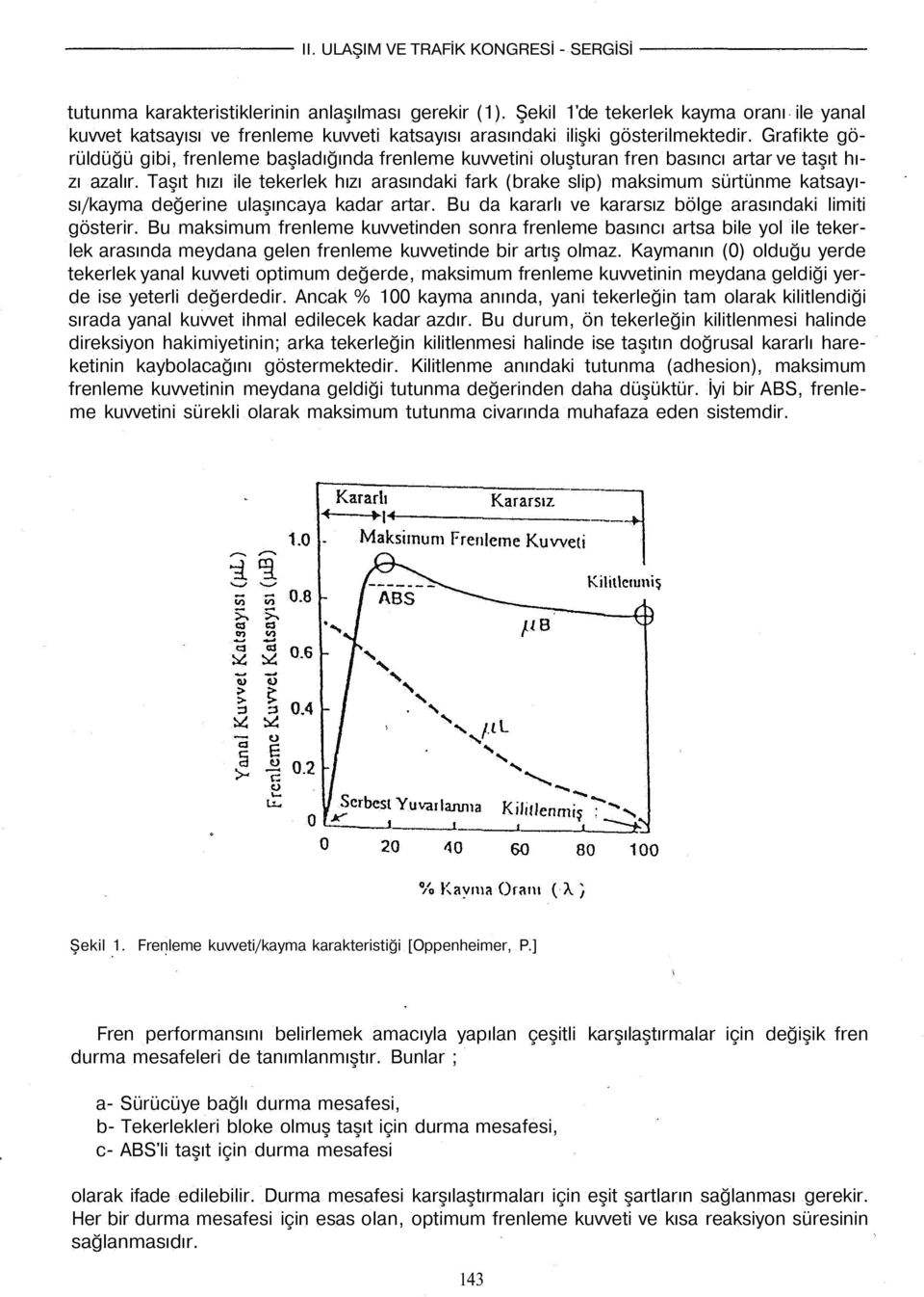 Taşıt hızı ile tekerlek hızı arasındaki fark (brake slip) maksimum sürtünme katsayısı/kayma değerine ulaşıncaya kadar artar. Bu da kararlı ve kararsız bölge arasındaki limiti gösterir.