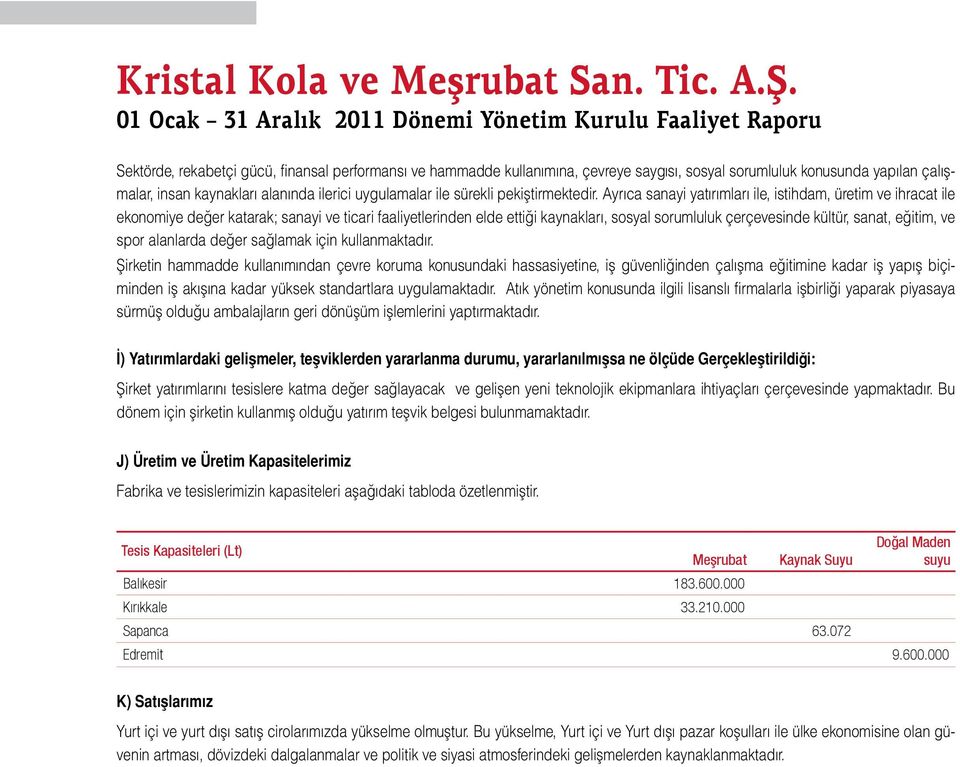 Ayrıca sanayi yatırımları ile, istihdam, üretim ve ihracat ile ekonomiye değer katarak; sanayi ve ticari faaliyetlerinden elde ettiği kaynakları, sosyal sorumluluk çerçevesinde kültür, sanat, eğitim,