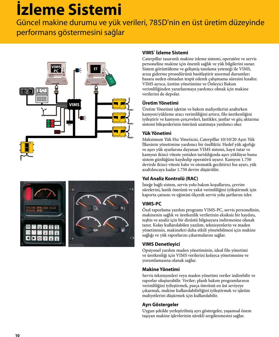 Sistem görüntüleme ve gelişmiş tanılama yeteneği ile VIMS, arıza giderme prosedürünü basitleştirir anormal durumları hasara neden olmadan tespit ederek çalışmama süresini kısaltır.