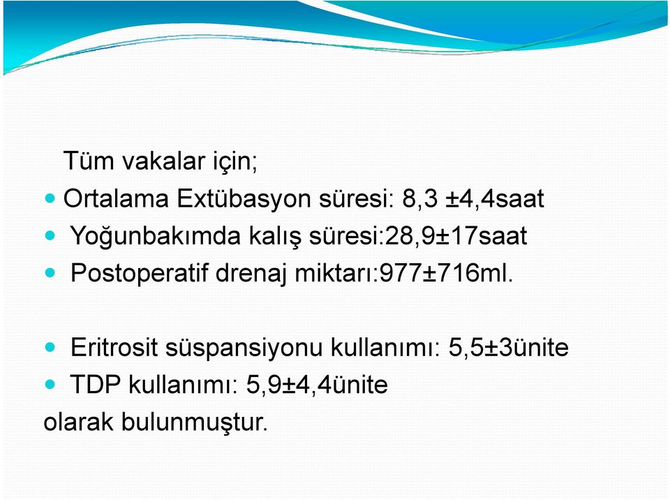 Postoperatif drenaj miktarı:977±716ml.