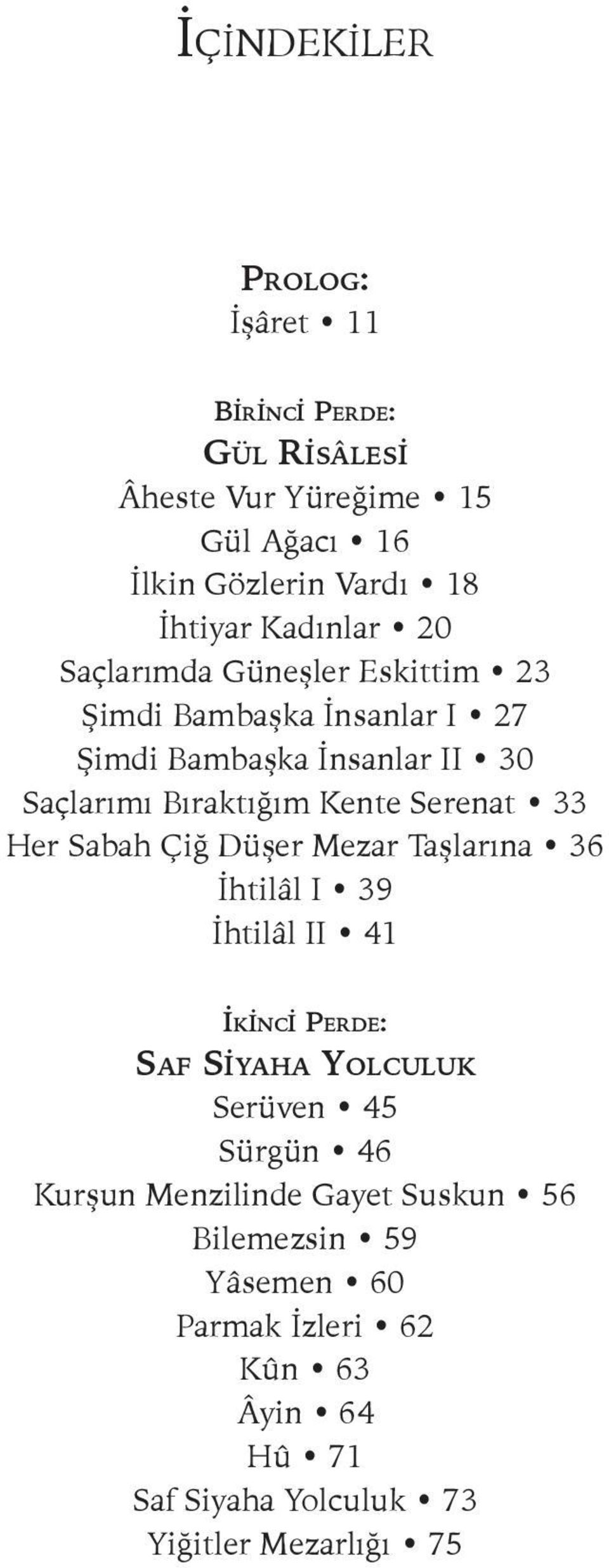 Serenat 33 Her Sabah Çiğ Düşer Mezar Taşlarına 36 İhtilâl I 39 İhtilâl II 41 İkIncI Perde: Saf SIyaha Yolculuk Serüven 45 Sürgün 46