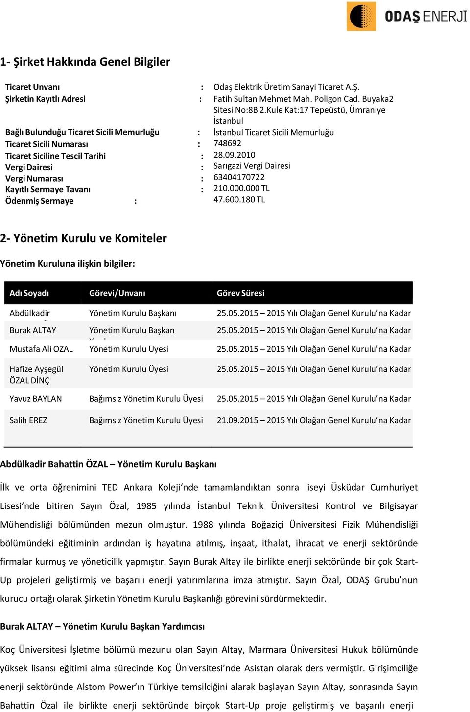 Kule Kat:17 Tepeüstü, Ümraniye İstanbul İstanbul Ticaret Sicili Memurluğu Ticaret Sicili Numarası : 748692 Ticaret Siciline Tescil Tarihi : 28.09.