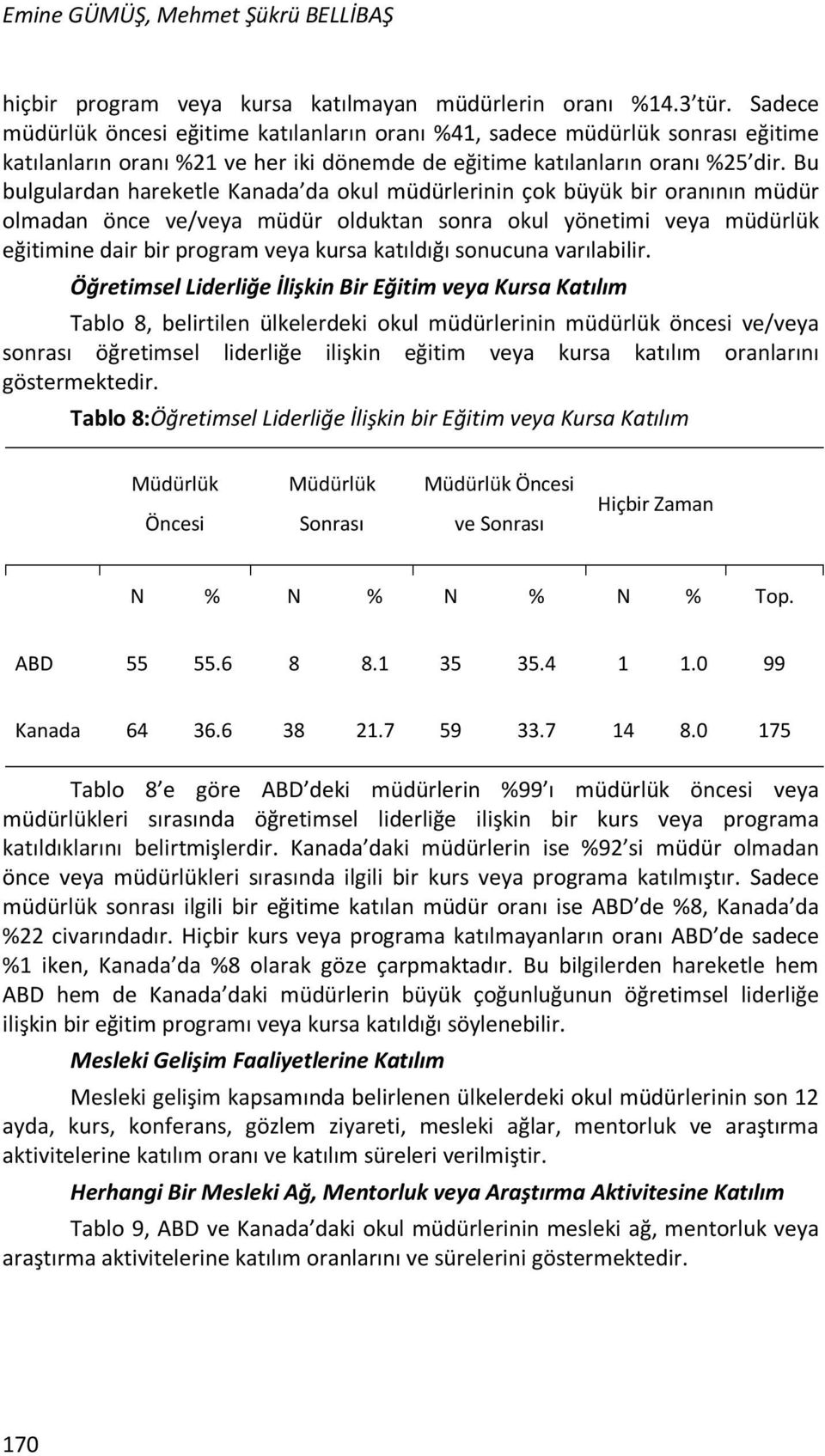 Bu bulgulardan hareketle Kanada da okul müdürlerinin çok büyük bir oranının müdür olmadan önce ve/veya müdür olduktan sonra okul yönetimi veya müdürlük eğitimine dair bir program veya kursa katıldığı