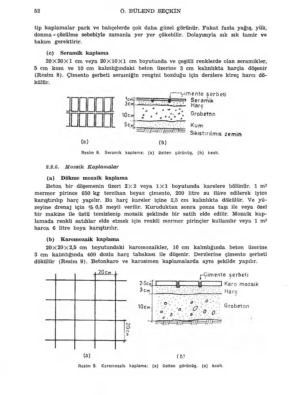 (c) Seram ik kaplam a 2 0 X 2 0 X 1 cm v eya 20X 10X 1 cm b o y u tu n d a ve çeşitli ren k lerd e olan seram ikler, 5 cm k u m ve 10 cm k alın lığ ın d ak i beto n ü zerine 3 cm k a lın lık ta h a