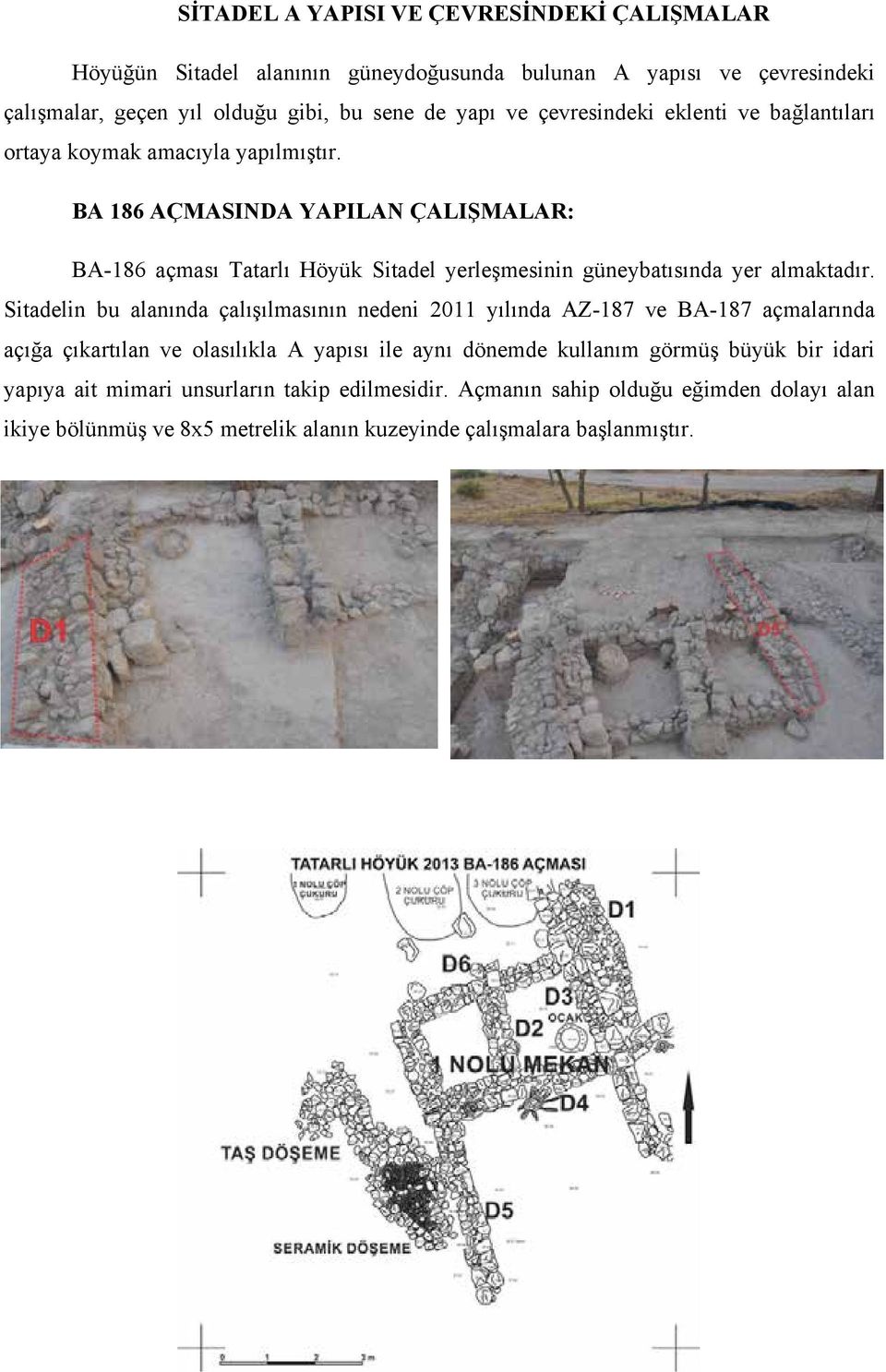 BA 186 AÇMASINDA YAPILAN ÇALIŞMALAR: BA-186 açması Tatarlı Höyük Sitadel yerleşmesinin güneybatısında yer almaktadır.