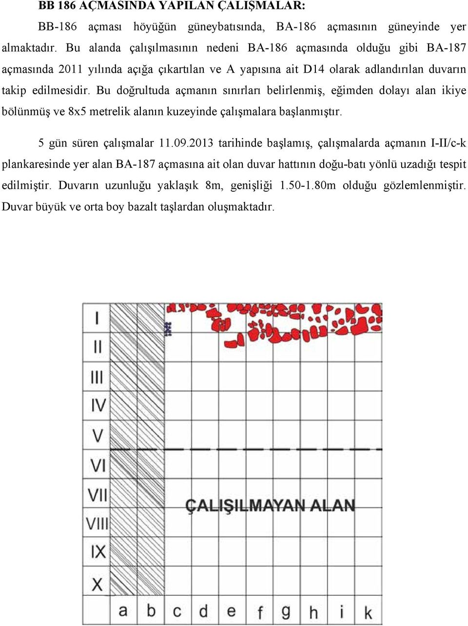 Bu doğrultuda açmanın sınırları belirlenmiş, eğimden dolayı alan ikiye bölünmüş ve 8x5 metrelik alanın kuzeyinde çalışmalara başlanmıştır. 5 gün süren çalışmalar 11.09.