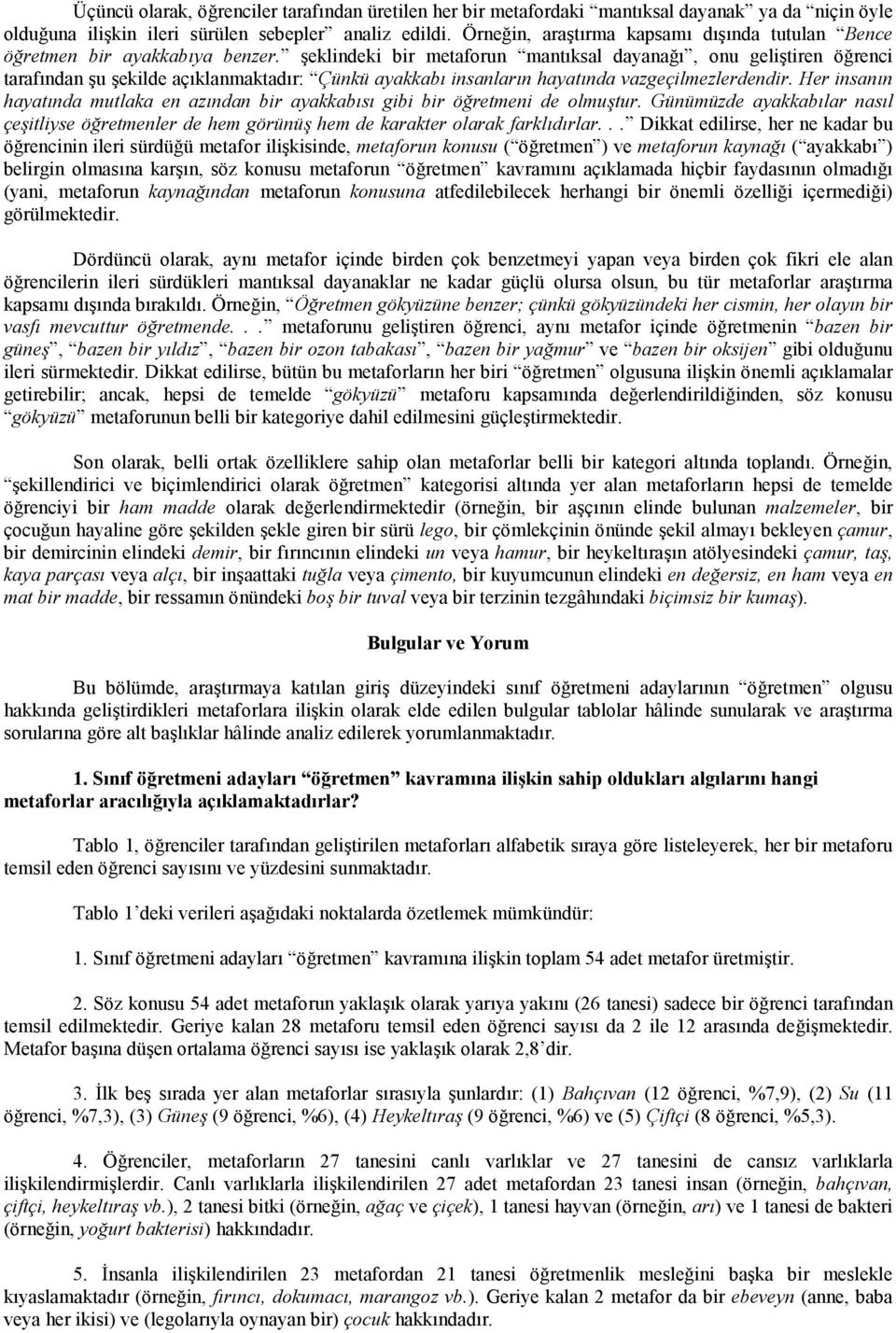 eklindeki bir metaforun mantksal dayana, onu gelitiren örenci tarafndan u ekilde açklanmaktadr: Çünkü ayakkab insanlarn hayatnda vazgeçilmezlerdendir.