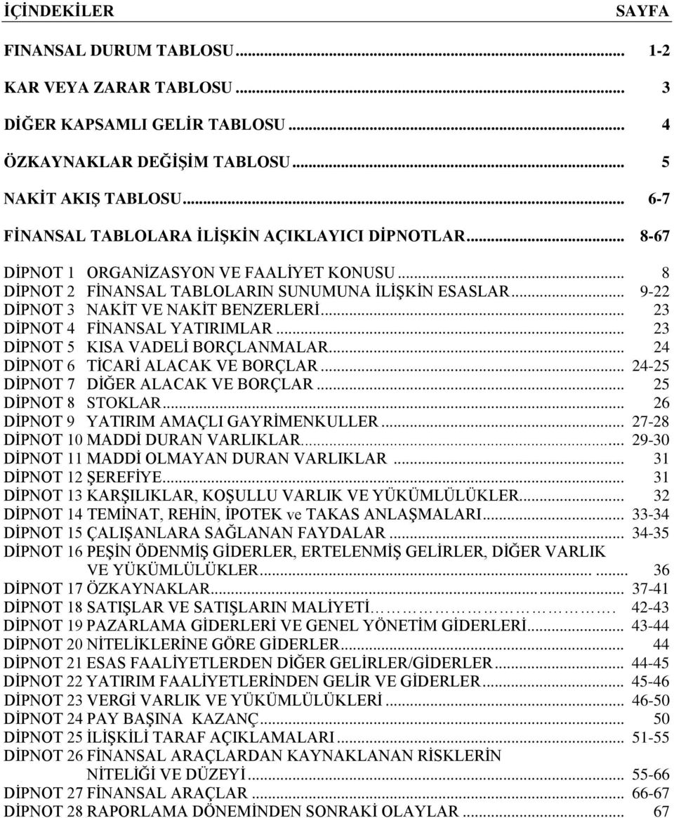 .. 23 DİPNOT 5 KISA VADELİ BORÇLANMALAR... 24 DİPNOT 6 TİCARİ ALACAK VE BORÇLAR... 24-25 DİPNOT 7 DİĞER ALACAK VE BORÇLAR... 25 DİPNOT 8 STOKLAR... 26 DİPNOT 9 YATIRIM AMAÇLI GAYRİMENKULLER.