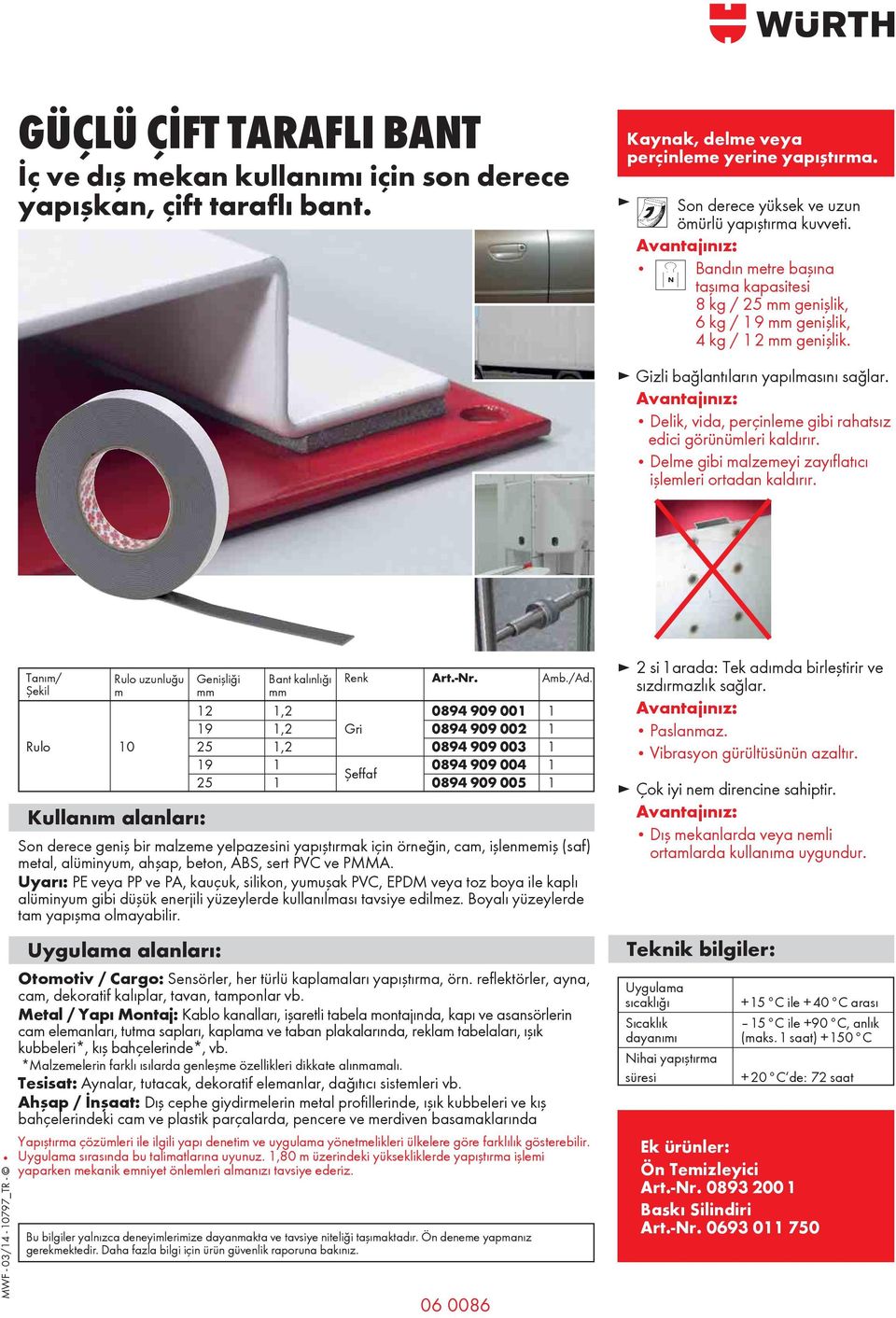 Avanajınız: Deik, vida, perçineme gibi rahasız edici görünümeri kadırır. Deme gibi mazemeyi zayıfaıcı i emeri oradan kadırır. MWF - 03/14-10797_TR - Tanım/ Ruo uzunu u Geni i i Ban kaını ı Renk Ar.