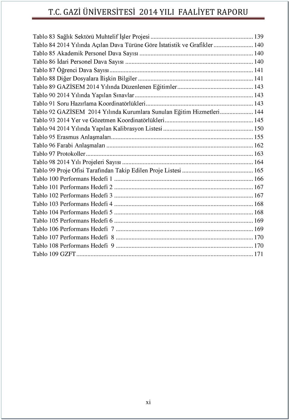 .. 143 Tablo 90 2014 Yılında Yapılan Sınavlar... 143 Tablo 91 Soru Hazırlama Koordinatörlükleri... 143 Tablo 92 GAZİSEM 2014 Yılında Kurumlara Sunulan Eğitim Hizmetleri.
