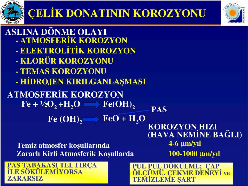 Temiz atmosfer koşullarında Zararlı Kirli Atmosferik Koşullarda PAS TABAKASI TEL FIRÇA ĐLE SÖKÜLEMĐYORSA ZARARSIZ