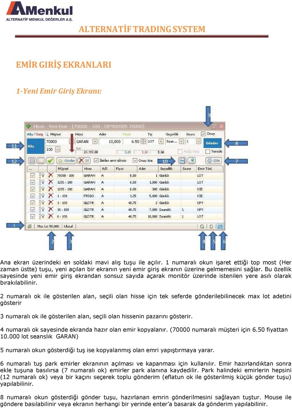 Bu özellik sayesinde yeni emir giriş ekrandan sonsuz sayıda açarak monitör üzerinde istenilen yere asılı olarak bırakılabilinir.