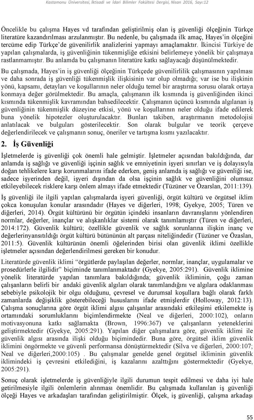 İkincisi Türkiye`de yapılan çalışmalarda, iş güvenliğinin tükenmişliğe etkisini belirlemeye yönelik bir çalışmaya rastlanmamıştır.