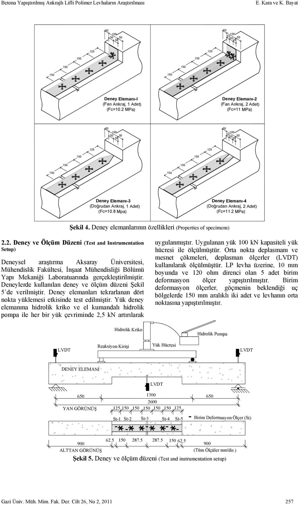 elemanlarının özellikleri (Properties of specimens) 2.