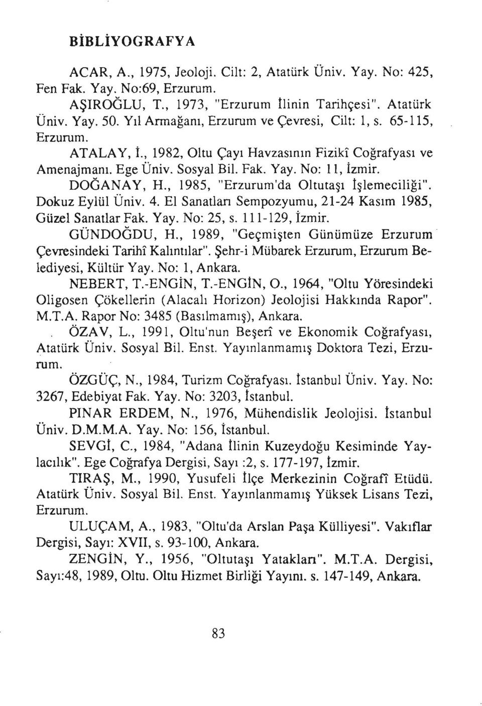 , 1985, "Erzurum'da OItutaşı İşlemeciliği". Dokuz Eylül Üniv. 4. EI Sanatlan Sempozyumu, 21-24 Kasım 1985, Güzel SanatlarFak. Yay. No: 25, s. 111-129, İzmir. GÜNDOGDU, H.