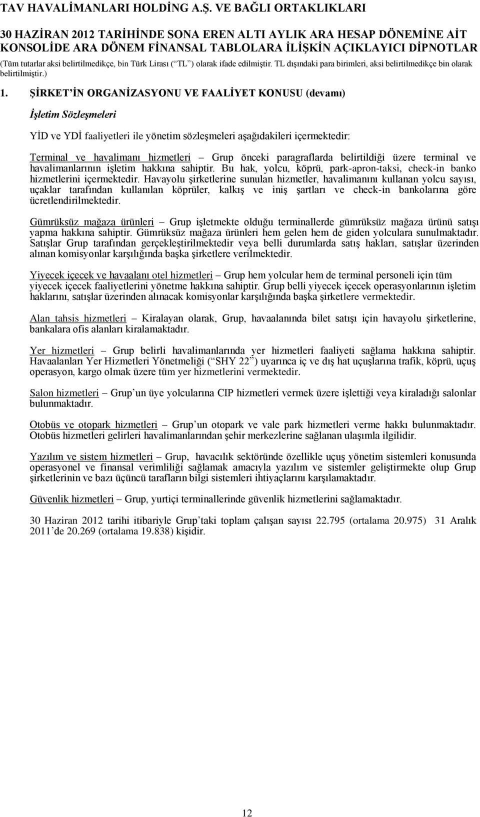 paragraflarda belirtildiği üzere terminal ve havalimanlarının işletim hakkına sahiptir. Bu hak, yolcu, köprü, park-apron-taksi, check-in banko hizmetlerini içermektedir.