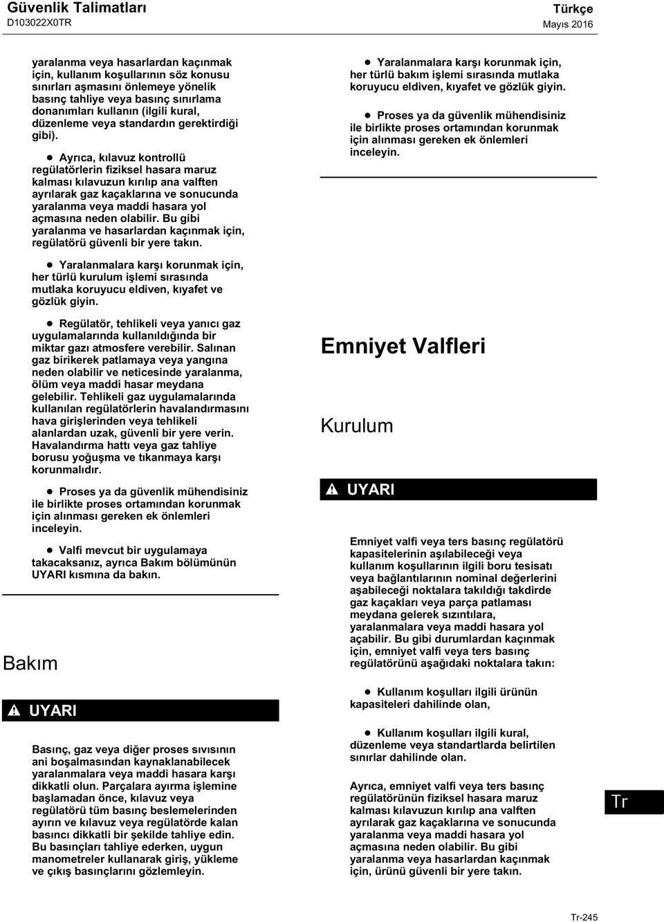 Ayrıca, kılavuz kontrollü regülatörlerin fiziksel hasara maruz kalması kılavuzun kırılıp ana valften ayrılarak gaz kaçaklarına ve sonucunda yaralanma veya maddi hasara yol açmasına neden olabilir.